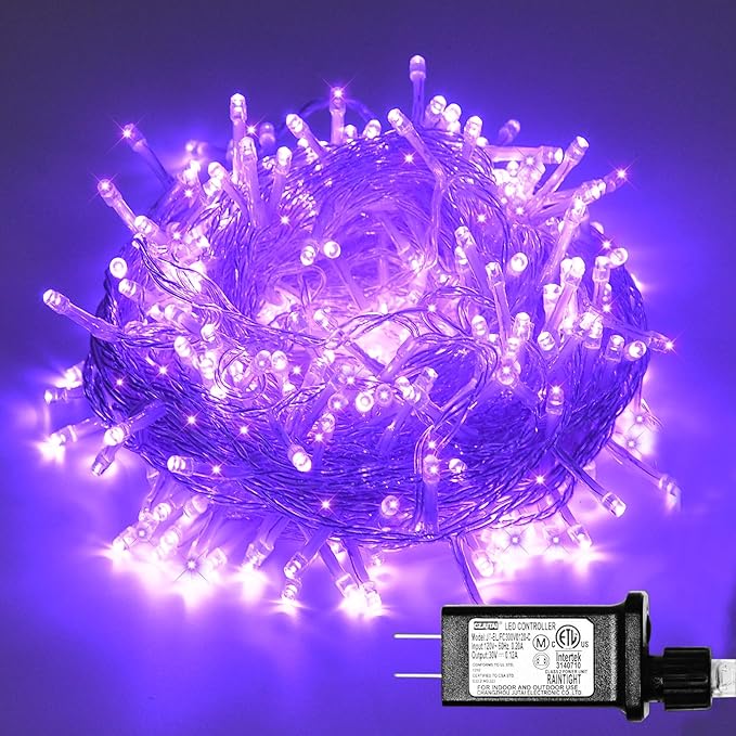 ILLUMINEW 300 Led Purple Outdoor String Lights, 108 Ft Halloween Decor with 8 Modes, Waterproof Plug in Fairy Lights for Bedroom Yard Wedding Room Decor