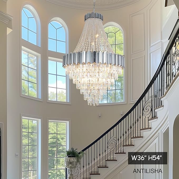 Crystal Chandeliers Contemporary Chandelier Foyer Entryway Lighting 21 Lights Pendant Ceiling Light Fixture for Grand Living Room Hallway Entry French Empire Style Extra Large 36''