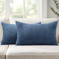 Mecatny Corduroy Decorative Throw Pillow Covers 12x20 Set of 2 for Sofa Living Room, Soft Neutral Boho Couch Pillow Covers for Home Decor, Navy Blue