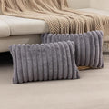 ZLINA Set of 2 Dark Grey Faux Fur Decorative Throw Pillow Covers Fluffy Striped Pillowcase Cushion Covers 12 x 20 Inch Decor Sofa Couch Bedroom