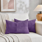 Fancy Homi 2 Packs Purple Lumbar Decorative Throw Pillow Covers 12x20 Inch for Living Room Couch Bed, Farmhouse Boho Home Decor, Soft Striped Corduroy Rectangle Accent Cushion Case 30x50 cm