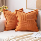 MIULEE Orange Fall Decorative Throw Pillow Covers for Couch Bed Livingroom 16x16 Inch Set of 2 Boho Accent Throw Pllows Broadside Striped Patchwork Soft Corduroy Pillowcases