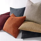 MIULEE Pack of 2 Rust Pillow Covers 16x16 Inch Soft Boho Striped Corduroy Throw Pillow Covers Set Decorative Square Cushion Cases Pillowcases for Sofa Bedroom Couch