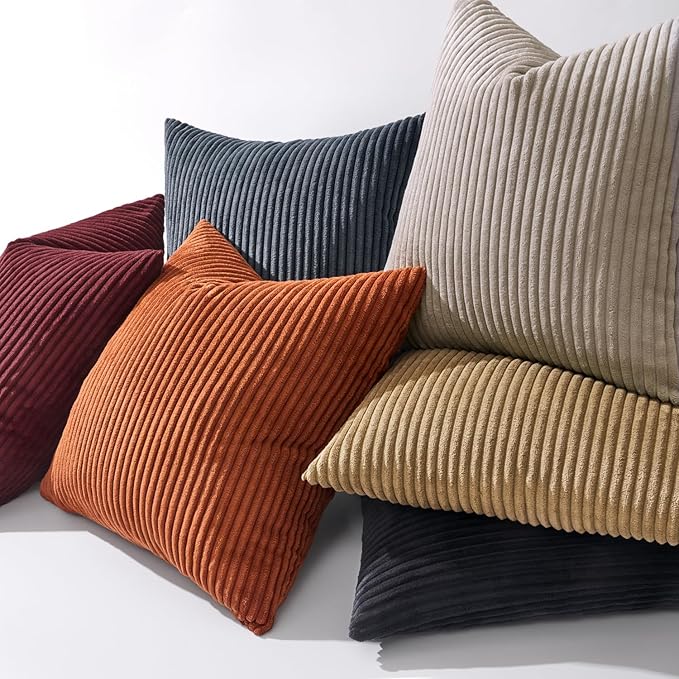 MIULEE Pack of 2 Rust Pillow Covers 18x18 Inch Soft Boho Striped Corduroy Throw Pillow Covers Set Decorative Square Cushion Cases Pillowcases for Sofa Bedroom Couch
