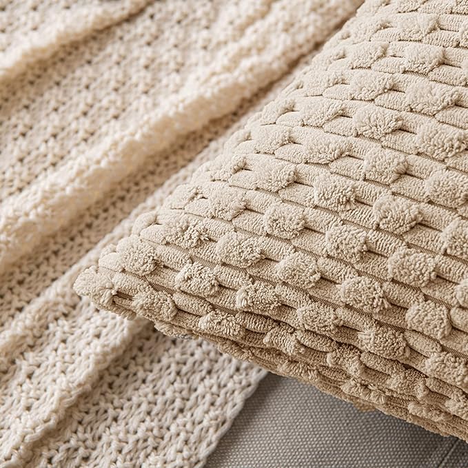 MIULEE Pack of 2 Decorative Lumbar Throw Pillow Covers 12x20 Inch Soft Boho Striped Textured Corduroy Pillow Covers Modern Farmhouse Home Decor for Couch Bed Sofa Living Room Neutral Tan