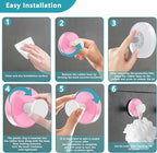 Suction Cup Hooks for Shower,Removable No Drill Towel Hooks,Upgraded 15 lbs Strong Suction hooks for Bathroom Tile,Shower Wall,Glass Door,Kitchen-Loofah,Coat,Stainless Waterproof-Pink White 2 Pcs