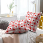 Love Theme Pillow Covers 22x22 Inch, Set of 2 Red White Checkered Romantic Accents Holiday Cotton Square Pillowcases for Sofa Couch Bedroom Living Room Car Home Decor