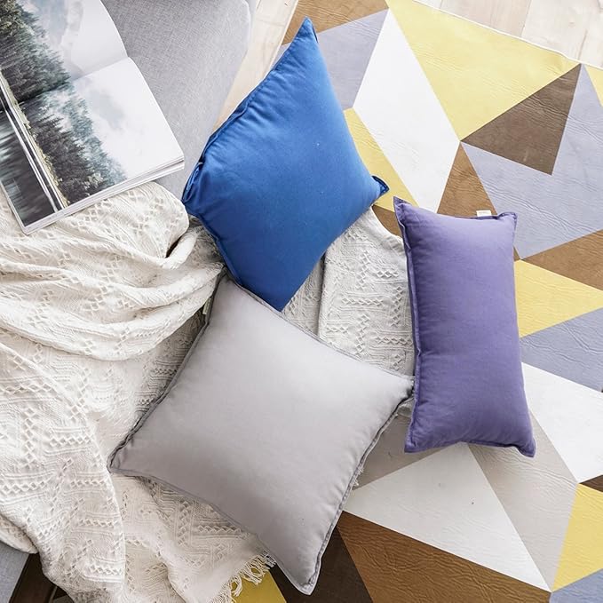 Jeanerlor Pack of 2 Cotton Linen Soft Soild Decorative Square Throw Pillow Covers Set Cushion Case for Sofa Bedroom Car24 x 24 Inch 60 x 60cm,Silver Grey
