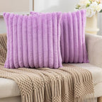 ZLINA Set of 2 Light Purple Faux Fur Decorative Throw Pillow Covers Fluffy Striped Pillowcase Cushion Covers 20 x 20 Inch Decor Sofa Couch Bedroom