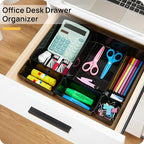 Vtopmart 25 PCS Office Desk Drawer Organizers Set, 4-Size Versatile Plastic Drawer Organizer Trays, Storage Bins for Desk Accessories Office Organizers and Storage, Bathroom, Makeup, Vanity, Black
