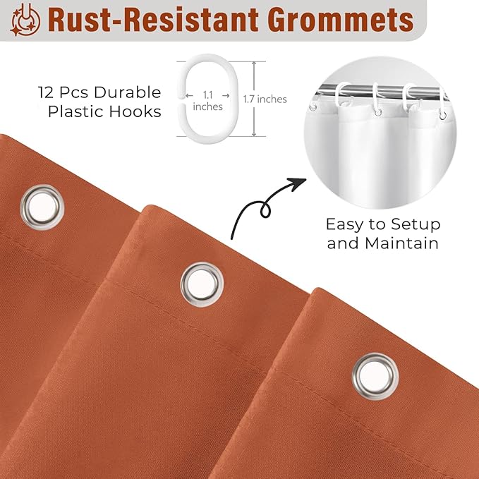 Seasonwood Orange Shower Curtain Burnt Orange Shower Curtain with Nature Buttons Ruffle Shower Curtains Farmhouse Shower Curtains for Bathroom 72" W x 72" L,Dark Orange