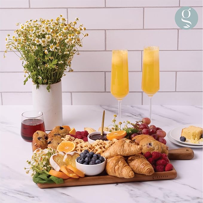 Charcuterie Board - Acacia Wood Cutting Board for Kitchen with Groove & Handle, Cheese Board for Vegetables, Bread, Fruits, Meat - Decorative Wooden Serving Tray House Warming Gift