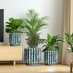 Ceramic Flower Pots 7.6 Inch - Ceramic Planters for Indoor Outdoor Plants, Decorative Plant Pot with Drainage Hole, Round Fluted Planter, Home Room Decor, Housewarming Gifts, Green