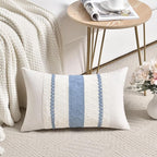 Fancy Homi Set of 1 Boho Light Blue Lumbar Decorative Throw Pillow Cover 12x20 Inch for Couch Bed Sofa Chair, Modern Organic Farmhouse Home Decor, Soft Cotton Cute Accent Rectangle Cushion Case