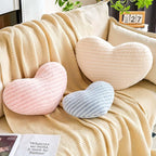 Ivory Heart Pillows, 19.6" Cute Heart Decorative Pillow, Stripe Heart Shaped Plush Throw Pillows for Bed