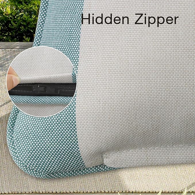 Decorative Outdoor Water Repellent Throw Pillows with Inserts, Set of 4, 20" x12" Pillows for Patio, Backyard, Bed, Couch, and Patio Furniture, Turquoise Stripe