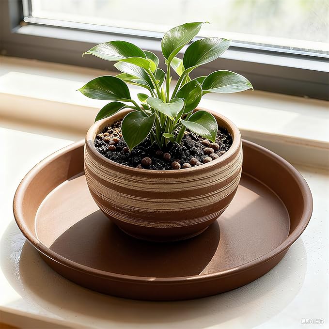 TITE Plant Saucer 12 inch, Heavy Large Planter Durable Thicker Plastic Plant Trays for Indoors and Outdoor, Plant Saucer Drip Trays,Brown (12" - 3 Pack)