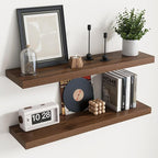 Floating Shelves for Wall with Invisible Brackets, Wall Mounted Engineered Wood Shelves with Wood Grain for Living Room, Bedroom, Bathroom, Kitchen Decor and Storage, Oak, 36"L Set of 2, Walnut