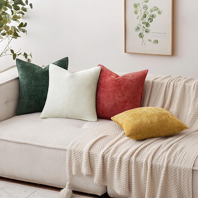 MIULEE Pack of 2 Christmas Red Couch Throw Pillow Covers 20x20 Inch Modern Boho Accent Decorative Pillow Covers Soft Chenille Farmhouse Cushion Covers for Home Decor Bed Sofa Living Room