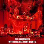 JMEXSUSS 2 Pack Red Fairy Lights Battery Operated, Total 400 LED 132ft Halloween Lights with Remote, 8 Modes Twinkle String Lights for Bedroom Wreath Tree Xmas Valentine Halloween Decorations