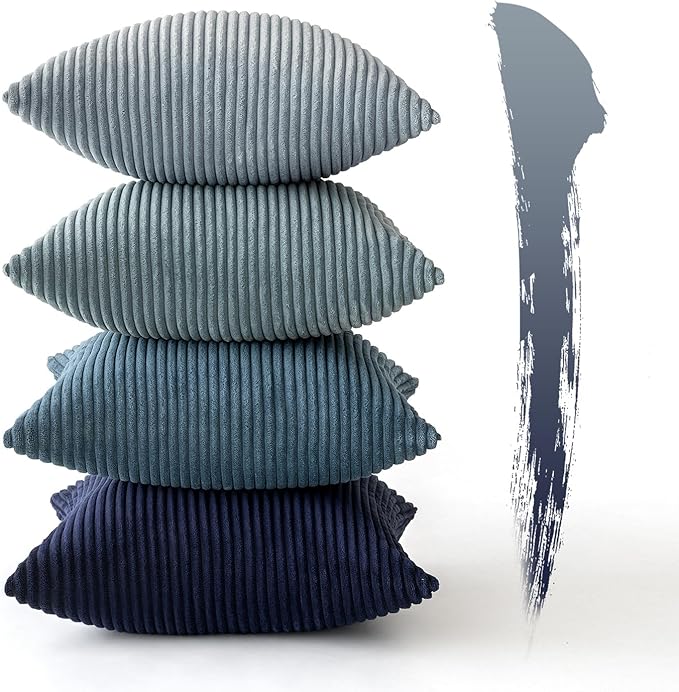 MIULEE Boho Farmhouse Throw Pillow Covers 16x16 Inch Set of 4 Western Neutral Decorative Cushion Covers Soft Modern Coastal Corduroy Home Decor for Couch Bed Sofa Living Room Dark Blue Navy Series