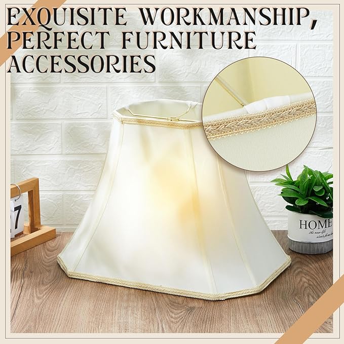 Set of 2 Medium Bell Lamp Shade 6.25" x 8" Top 11" x 16" Bottom 12" High (Spider) Rectangle Cut Square Replacement Vintage Silk Lampshade for Table Floor Living Room Bedroom (Eggshell)