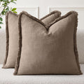 EMEMA Linen Fringe Throw Pillow Covers Set of 2 Boho Farmhouse Accent Decorative Pillowcase with Tassels for Couch Sofa Bed Living Room Home Decor 26x26 Inch,Coco Brown
