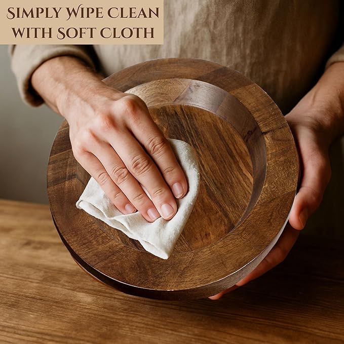 CLEENTABLE Wooden Dinner Plates Set of 2-13" Serving Dinner Plate Chargers for Weddings, Parties, Rustic Table Decor, Indoor Outdoor Dining - Lightweight Round Appetizer Plates (Walnut)