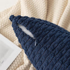 Kevin Textile Set of 2 Decorative Pillow Cover Solid Striped Corduroy Plush Velvet Cushion Cover for Couch 50cm 20 x 20 Inch Navy Blue