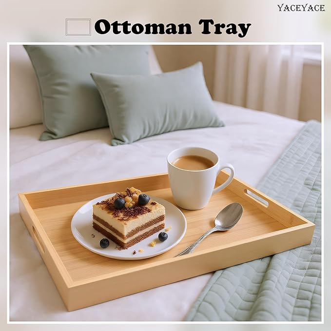 Serving Tray, 13"x8.7"x1.5" Small Bamboo Serving Trays for Party, Coffee Table, Ottoman, Breakfast, Dining, Home Decor, Bathroom, Bar