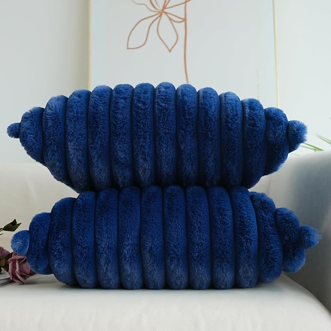 JOJUSIS Pack of 2 Faux Fur Plush Decorative Throw Pillow Covers Couch Cushion Case Soft Pillowcases (Navy Blue, 16 x 16-Inch)