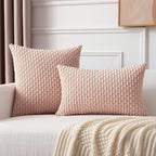 Kevin Textile Pack of 2 Corduroy Decorative Throw Pillow Covers 20x20 Inch Soft Boho Striped Pillow Covers Modern Home Decor for Spring Sofa Living Room Couch Bed Light Pink