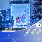 Vivideal 200 LED Christmas Lights Outdoor, 66ft Christmas String Lights 8 Modes Plug in Waterproof Fairy Lights with Timer Memory for Indoor Outside Bedroom Home Party Decoration, Blue&White
