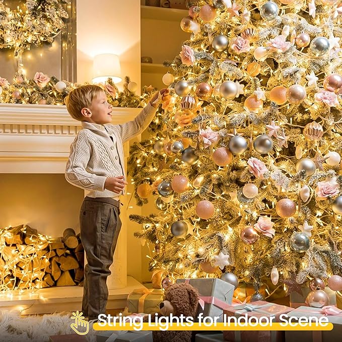 2 Pack Christmas String Lights Battery Operated with Timer, 66FT 200 LED Waterproof Twinkle Lights, 8 Modes Fairy Light for Indoor and Outdoor Bedroom Garland Tree Christmas Decorations (Warm White)