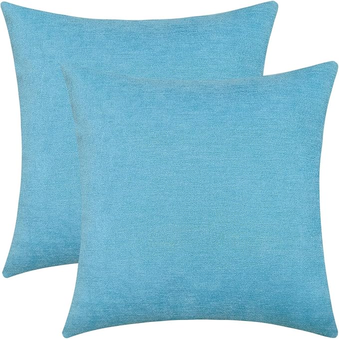 Jeneoo Sky Blue Decorative Throw Pillow Covers Soft Chenille Comfy Solid Sea Couch Cushion Case Decor (Set of 2, 16 x 16 Inches)
