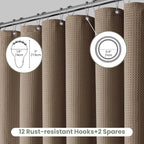 Inhousolu Fabric Shower Curtain Waffle Weave, 230 GSM Heavy Duty, Weighted Hem, 14 Metal Hooks, Water Repellent, Machine Washable, Hotel Spa Luxury Bath Curtain Set, 72 x 72 Inch, Brown