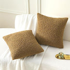 FUTEI Khaki Throw Pillow Covers 22x22 Inch Set of 2,Furry Faux Fur Teddy Boucle Textured Cushion Covers,Soft Fluffy Decorative Pillow Case,Home Decor for Couch Bed Living Room Office Car