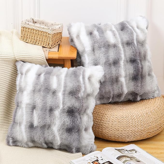 MADIZZ Pack of 2 Thick Plush Wool Throw Pillow Covers 24x24 Inch White Grey Soft Neutral Decorative Throw Pillows Accent Boho Cushion Covers for Couch Sofa Bedroom Pillow Shell