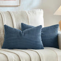 Fancy Homi Set of 2 Dusty Blue Boho Small Lumbar Decorative Throw Pillow Cover 12x20 Inch for Couch Bed Chair, Aesthetic Modern Bohemian Room Decor, Soft Fluffy Corduroy Rectangle Cushion Case 30x50cm