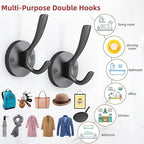 ZUONAI Black Towel Hooks for Bathrooms 2 Pack Black Coat Hook Wall Hook for Hanging and Hat Hooks Towel Hooks for Wall Hooks for Coats Heavy Duty Hook for Hanging Coats Bedroom Hook
