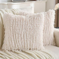 FUTEI Cream White Decorative Throw Pillow Covers 16x16 Inch Set of 2,Soft Fluffy Faux Feather Texture Cushion Cases,Modern Home Luxury Decor for Couch Bed Living Room