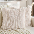 FUTEI Cream White Decorative Throw Pillow Covers 22x22 Inch Set of 2,Soft Fluffy Faux Feather Texture Cushion Cases,Modern Home Luxury Decor for Couch Bed Living Room