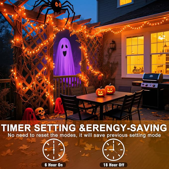 600 LED Orange Lights for Halloween, 197 FT Halloween Lights Indoor Outdoor Clear Wire with 8 Modes, Plug in Waterproof Orange String Light for Christmas Tree Party Thanksgiving Decorations