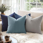 MIULEE Winter Pack of 2 Corduroy Soft Soild Decorative Square Throw Pillow Covers Cushion Cases Pillow Cases for Couch Sofa Bedroom Car 18 x 18 Inch 45 x 45 cm Dark Blue