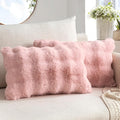 MIULEE Pack of 2 Decorative Pillow Covers Thick Soft Plush Faux Fur Lumbar Throw Pillows Luxury Home Decor for Couch Bedroom Living Room Sofa,12x20 Inch Light Pink