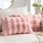 MIULEE Pack of 2 Decorative Pillow Covers Thick Soft Plush Faux Fur Lumbar Throw Pillows Luxury Home Decor for Couch Bedroom Living Room Sofa,12x20 Inch Light Pink