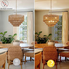 19.7" Boho Rattan Chandelier Vintage 6-Light Farmhouse Hand-Woven Bamboo Chandelier Light Fixture Rustic Drum Wicker Golden Chandeliers for Dining Room, Kitchen Island, Bedroom, E12