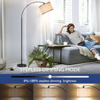 Arc Floor Lamps for Living Room, Modern Remote Control Standing Lamp with Stepless Dimmable, Black Tall Lamp with Gary Drum Shade, Over Couch Arched Reading Light for Bedroom, Office(Bulb Included)