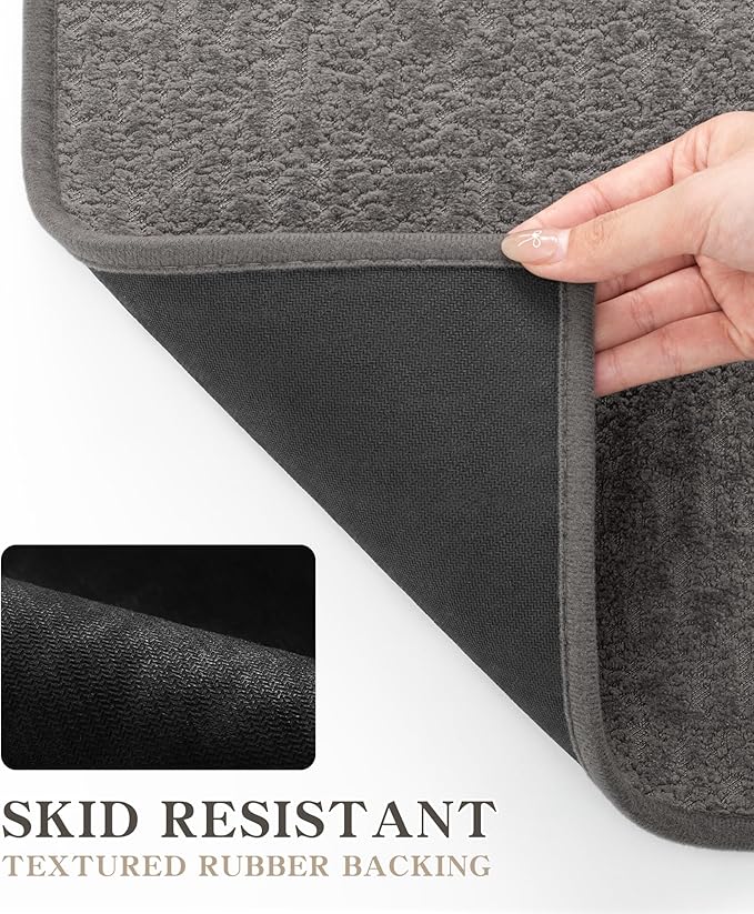 chakme Bathroom Rugs Mat 47x24, Ultra Thin Non Slip Bath Mat Quick Dry Absorbent Bath Mat for Bathroom Floor, (Dark Grey, 47"x24")