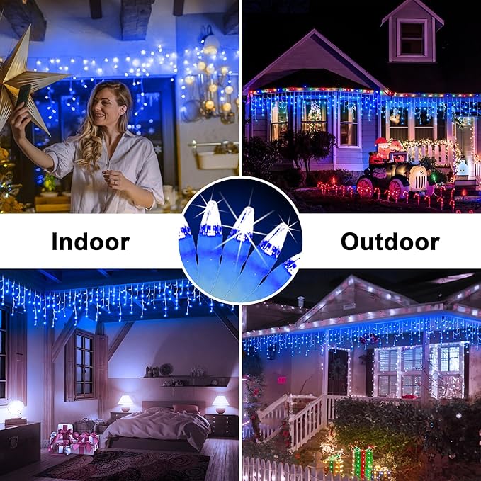 50FT 504 LED Outdoor Christmas Lights - 112 Ice Drops, 12 Pro Modes with Timer Memory & Brightness, Waterproof Hanging Ice String Light for Holiday Wedding Garden Fence House Decor (Blue)